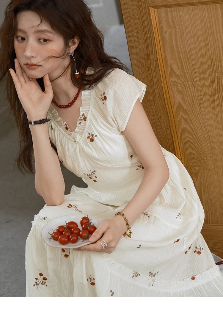 MISHOW Women's V-neck Chiffon Embroidery Dress 2025 Summer New Fashion Lace Splicing Print Dresses Women's Clothing MXE39L2382