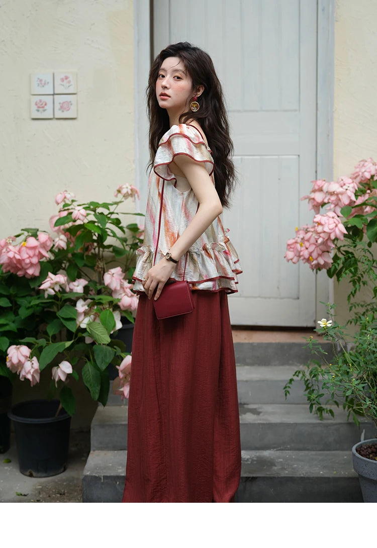 MISHOW Women's Wide Leg Pants 2025 Summer New Office Lady Fashion High Waist Casual Pocket Red Pants Female Clothing MXE38K0952