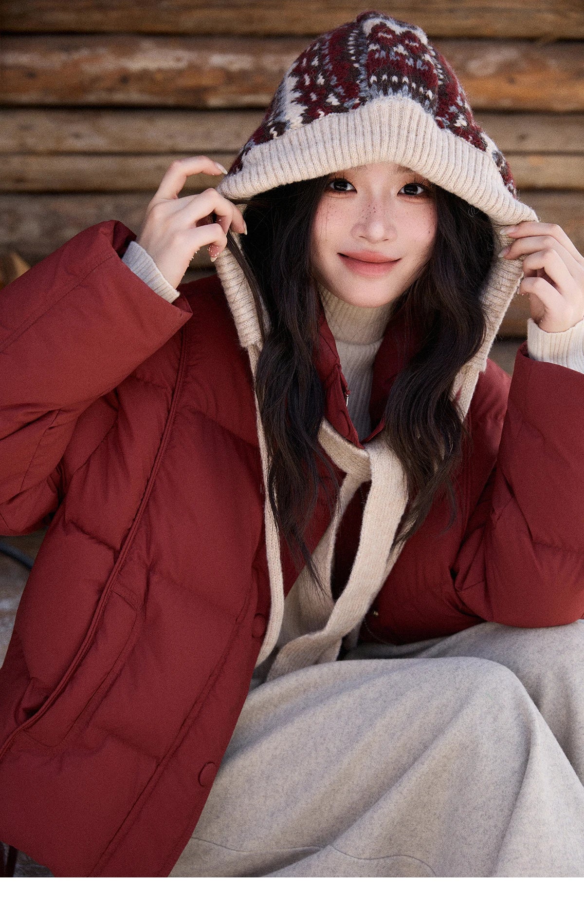 MISHOW Christmas Down Jacket with Jacquard Hat Winter 2025 90% White Duck Down Warm Coats Stand Neck Solid Down Coat MXE90Y0086