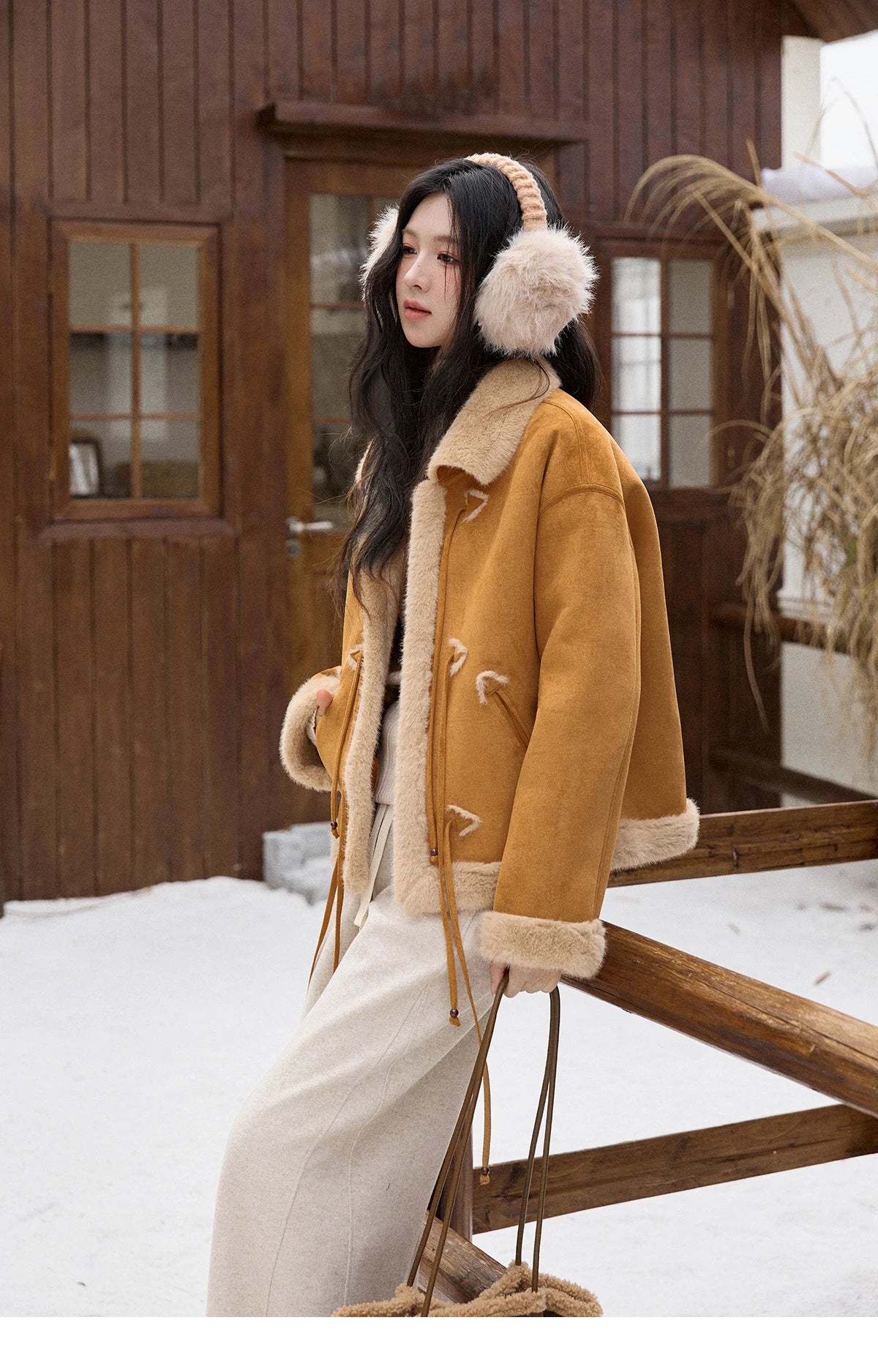 MISHOW Suede Imitation Mink Fur Coat Women Winter 2025 Retro Thick Plush Lace Up Coat Warm Lapel Jackets Office Lady MXE90W0921