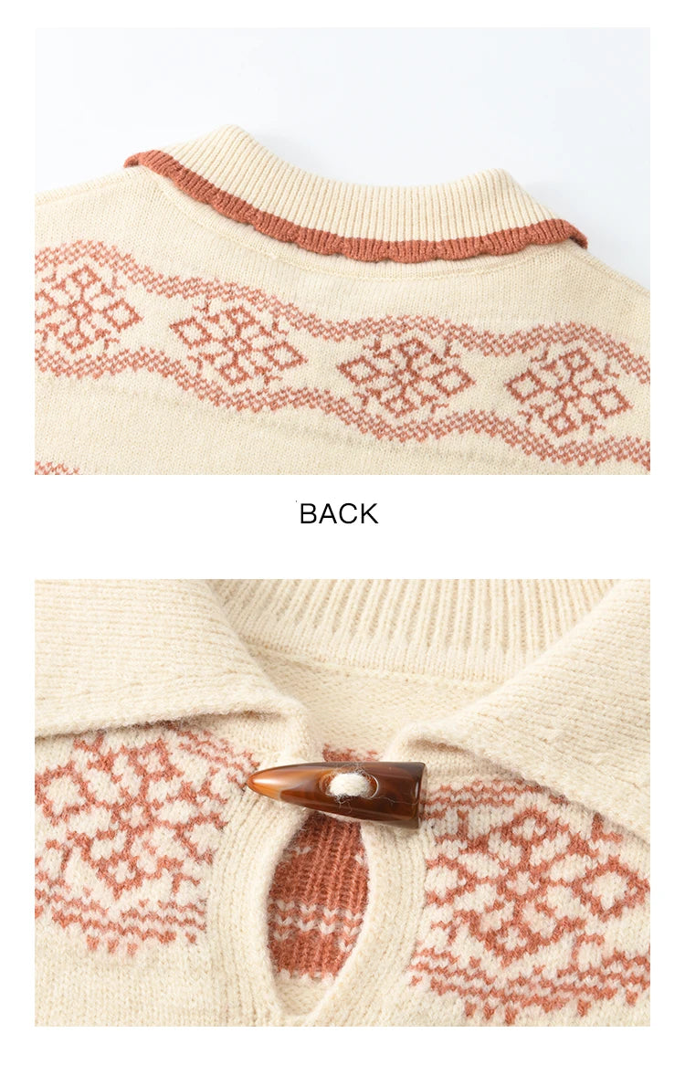 MISHOW Fair Isle Knitting Sweater Women Christmas Turn Down Collar Pullovers Versatile Soft Warm Office Lady Warm Top MXD59Z1042