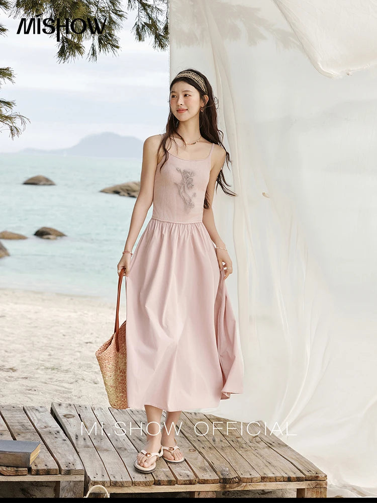 MISHOW Summer New Camisole Long Dresses Women 2025 Sleeveless Color Matching French Knit Dress Lady Fashion A-line MXE13L2082