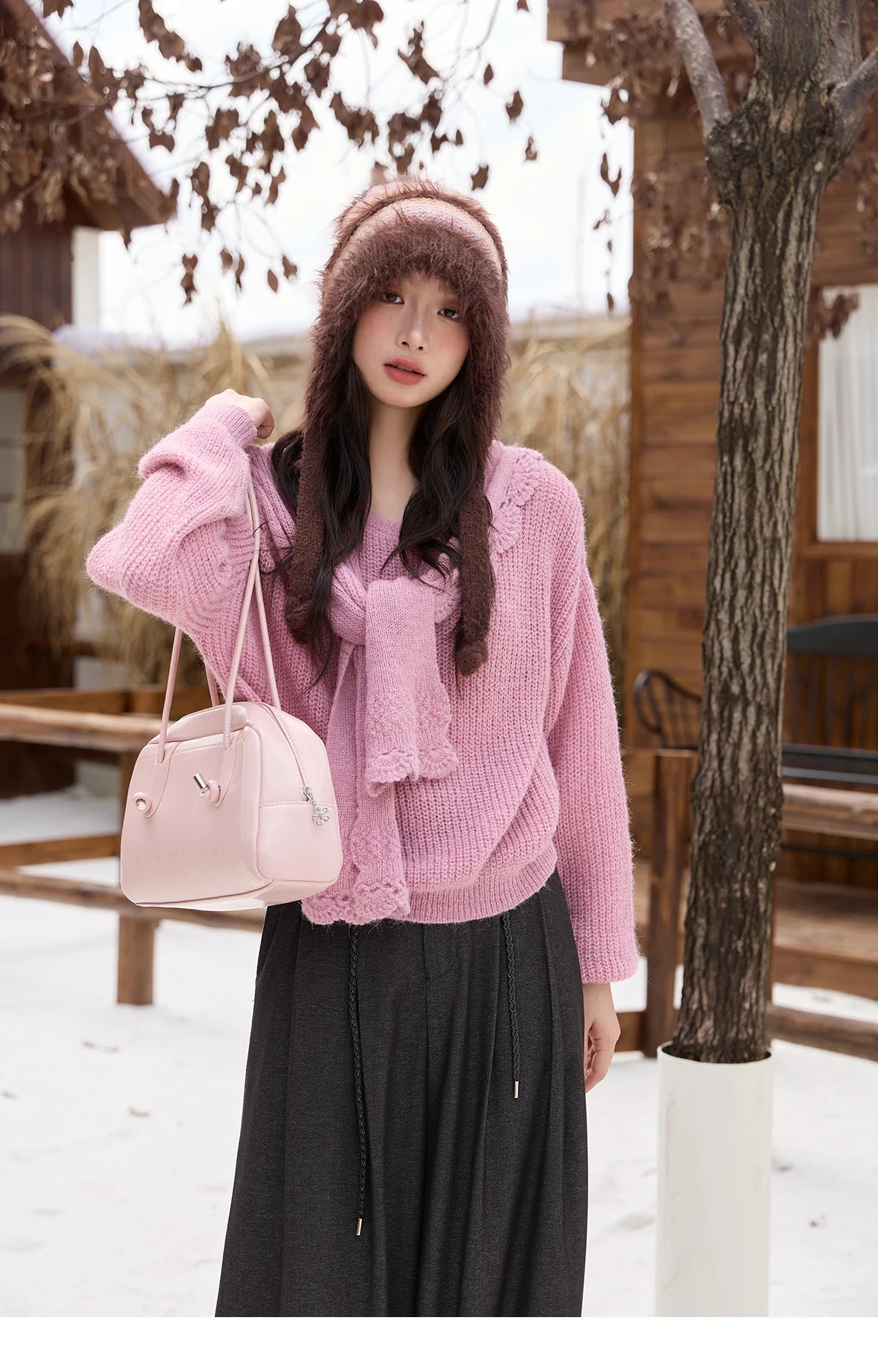 MISHOW Women's Trousers 2025 Autumn Winter Lace-up Gray Wide-leg Pants High Waist Slim Commuting Casual Pants Women MXE51K1106