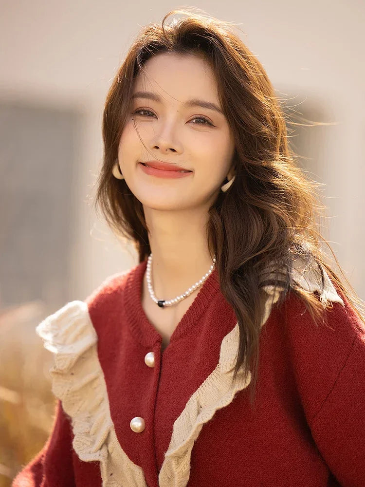 MISHOW Sweater Cardigan for Women Korean Fashion Ruffle Knitwears Autumn Winter Single Breasted Knitted Tops Jumpers MXB46Z1111