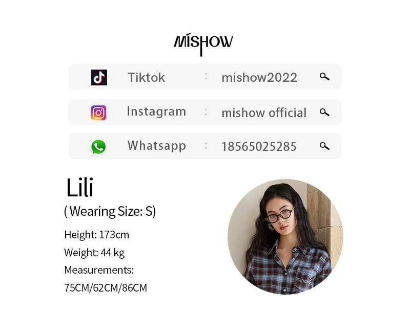 MISHOW Women's Blue Plaid Short Dress 2025 Autumn Retro Turn-down Collar Waist-Cinched Long Sleeve Dress with Belt MXE48L2525