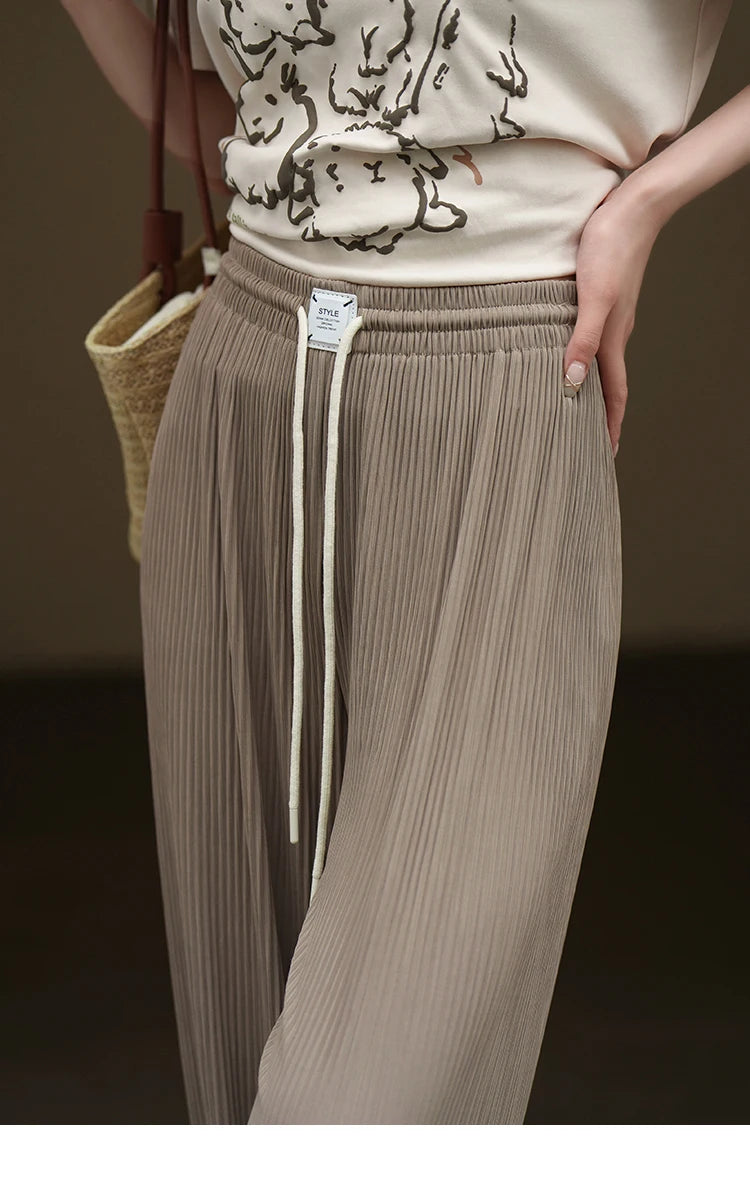 MISHOW Casual Pants for Women 2023 Summer Solid High Waist Slim Straight Elastic Waist Trousers Ankle-Length Pants MXC33K0069