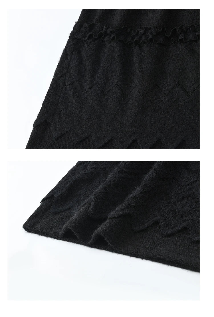 MISHOW Splicing Knitted Skirt For Women 2025 Spring New Korean Lace Loose Elegant Slim Temperament Pleated Long Skirt MXD59B0632