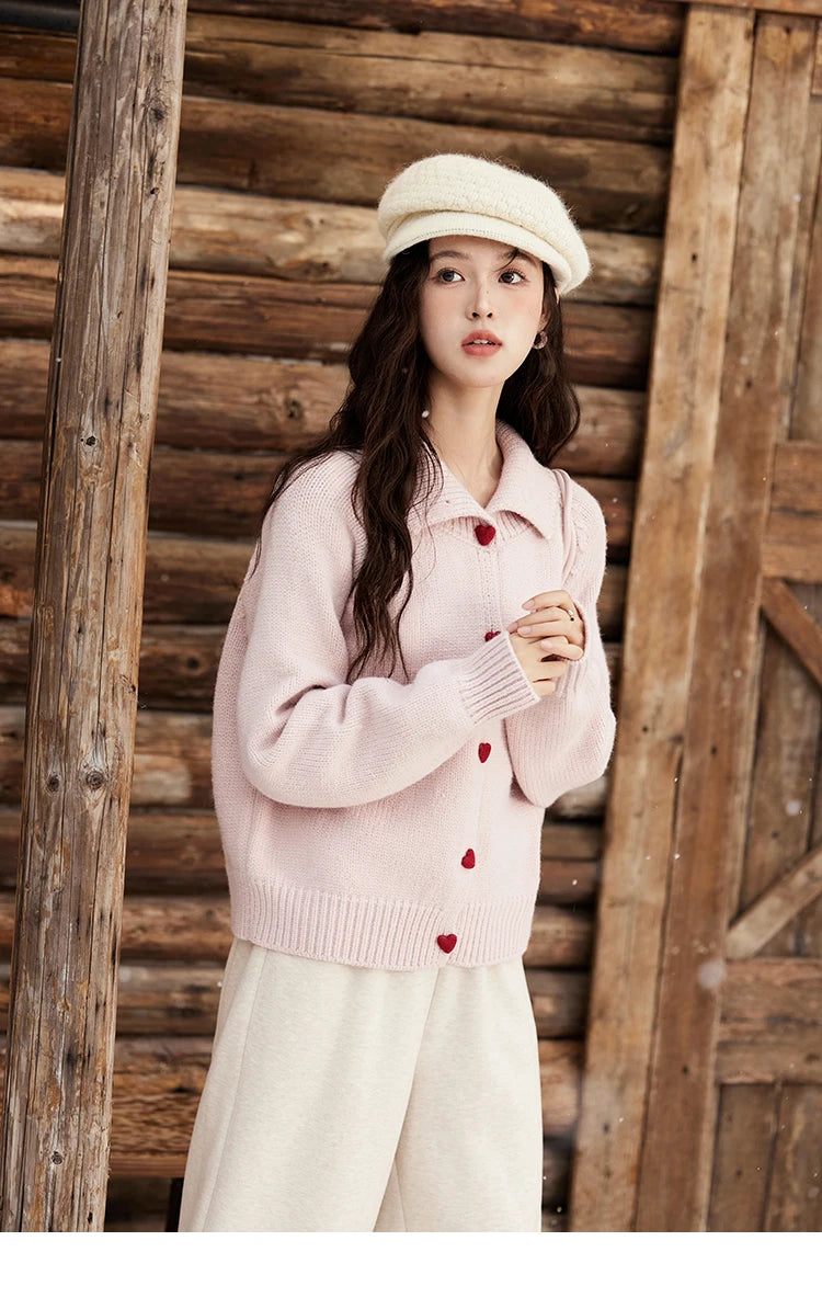 MISHOW Love Heart Button Sweater Color Clash Women Winter Clothing Knitted Cardigan Loose Versatile Thick Warm Tops MXD58Z1127