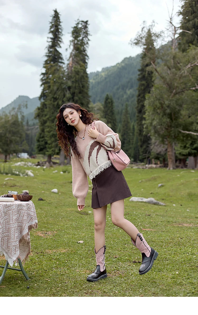 MISHOW Tassel Knitted Sweater Women Fashion Half High Neck Pullover Sweater 2024 Autumn Winter Premium Casual Top MXD43Z0680