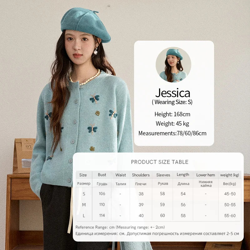 Mishow Blue Butterfly Embroidered O-Neck Cardigan MXE90Z2818