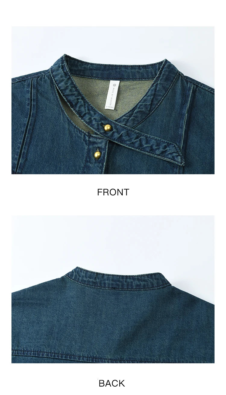 MISHOW 100 Cotton Denim Shirt French Retro Long Sleeved Shirt for Women 2025 Spring Loose Fit O Neck Casual Shirt Top MXE12C0384