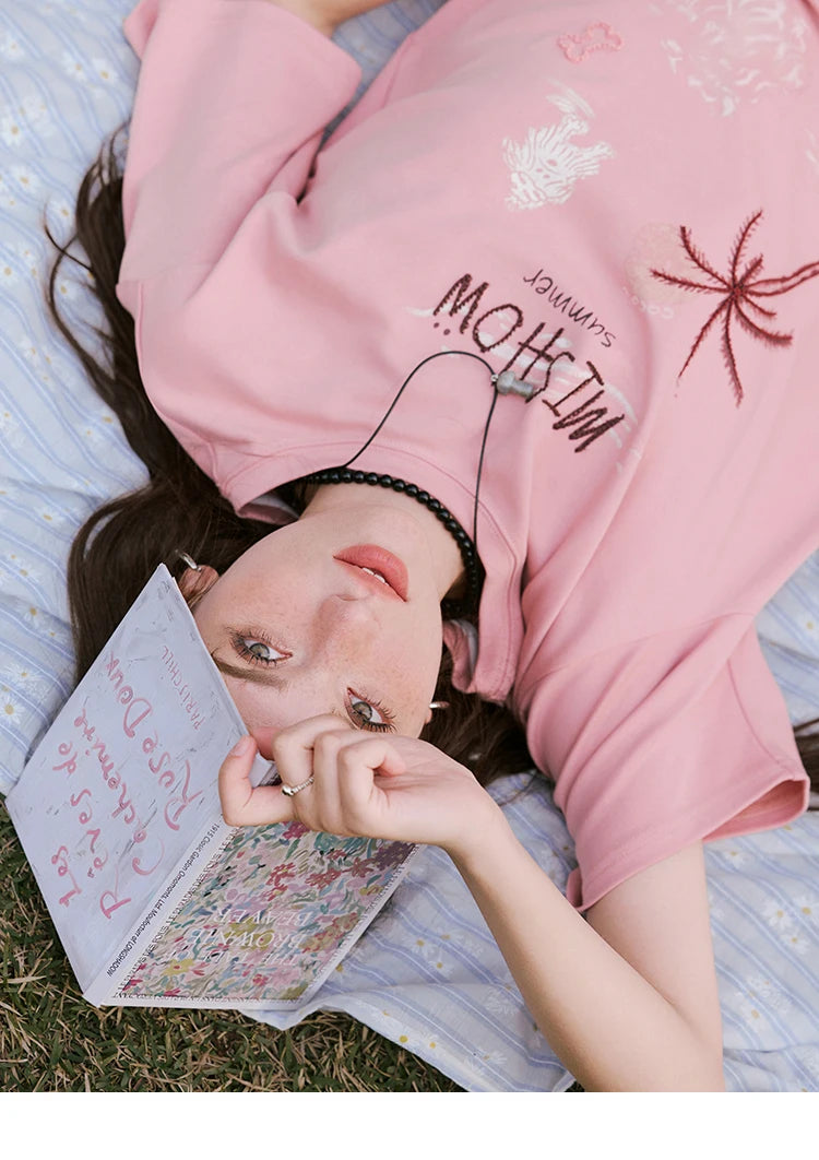 MISHOW Casual Print T-shirts Women 2025 Summer New Short Sleeve Round Neck Coconut Tree Pattern Shirt Woman Holiday MXE31T0516