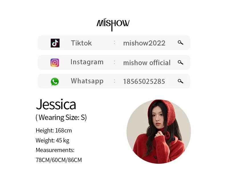 MISHOW Women's Retro Red Bull Horn Button Sweater 2025 Winter Arctic Velvet Warm Knitted Sweater Excluding Headscarf MXE90Z2819