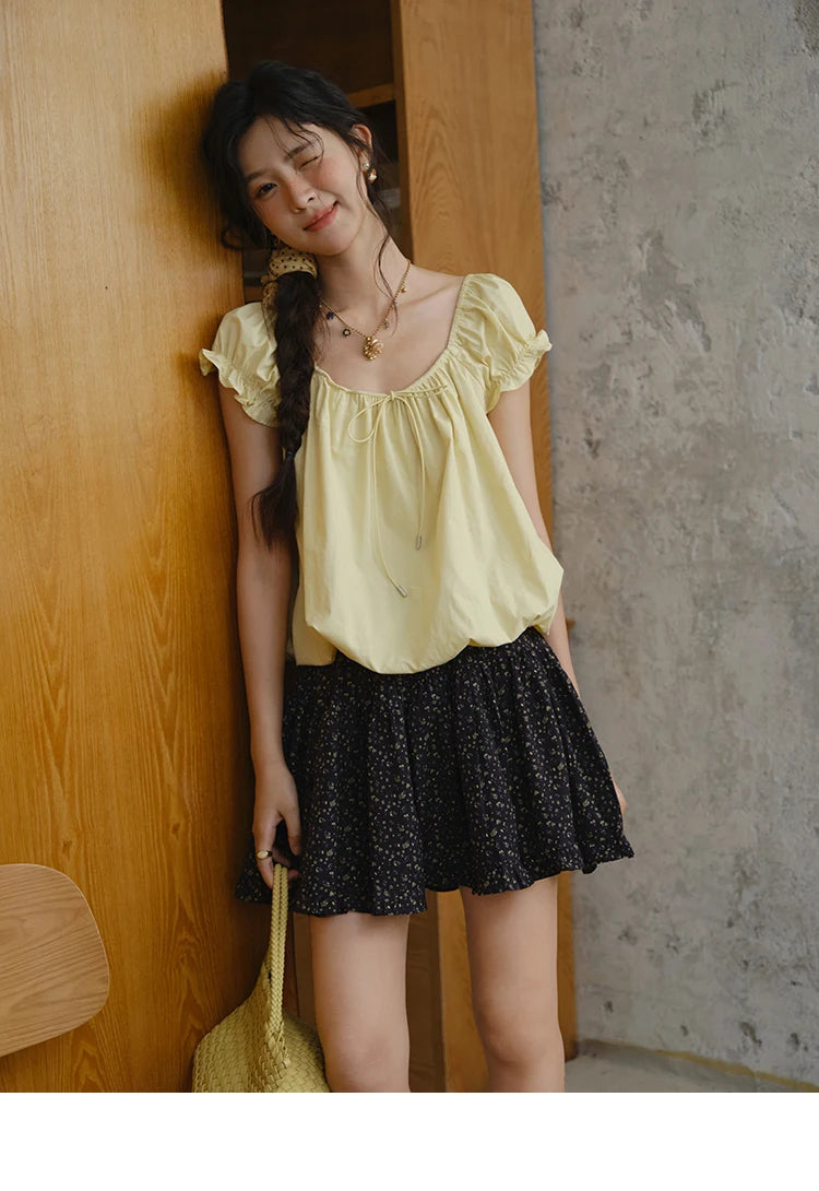 MISHOW 100% Cotton Blouse for Women 2025 Summer New Fashion Puff Sleeve Casual Commute Lace Up Top Ladies Clothing MXE37X1893