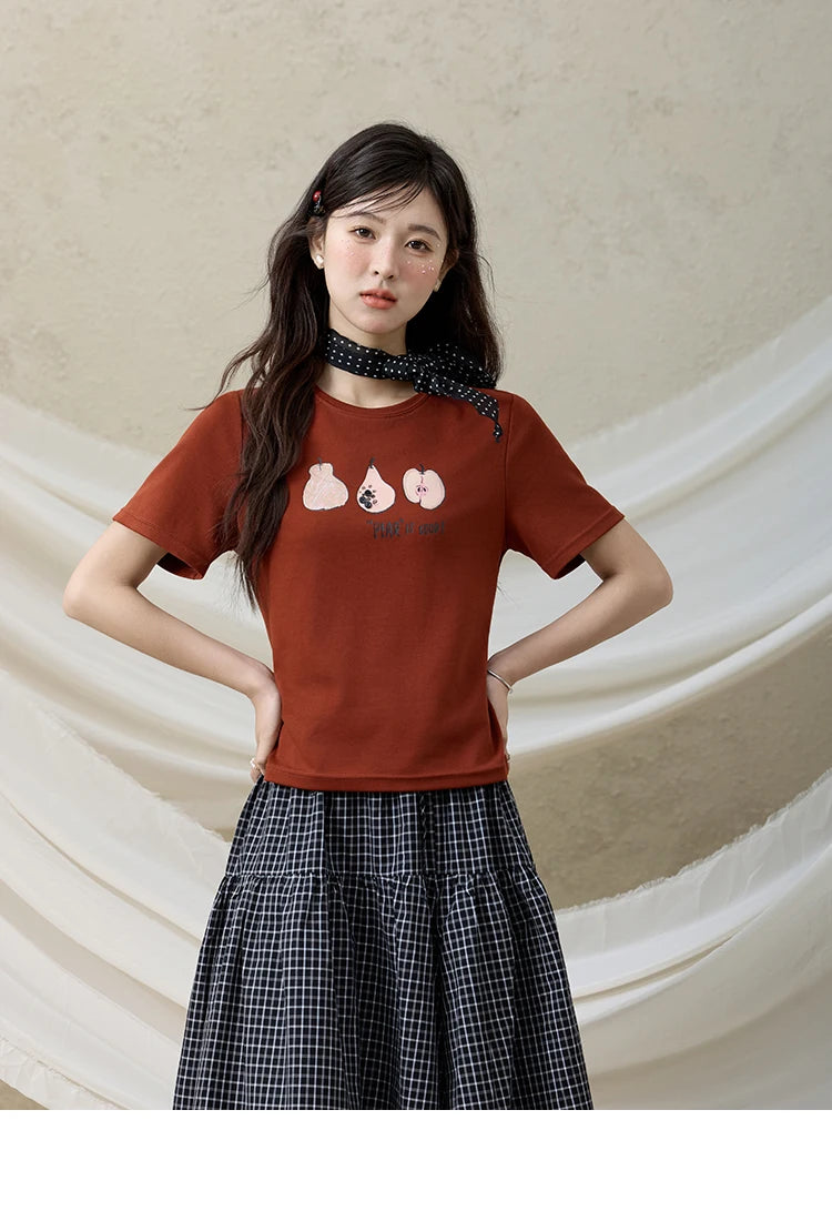 MISHOW Summer Print Casual T-shirt Women New 2025 Short Sleeve Round Neck Slim Shirts Female Fashion Office Lady Tops MXE33T0500