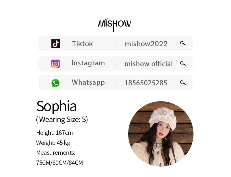 MISHOW Winter Jacket Women 2025 Fashion Beige Knitted Hooded Plush Coat Casual Commute Warm Windproof Short Coat MXE86W0908