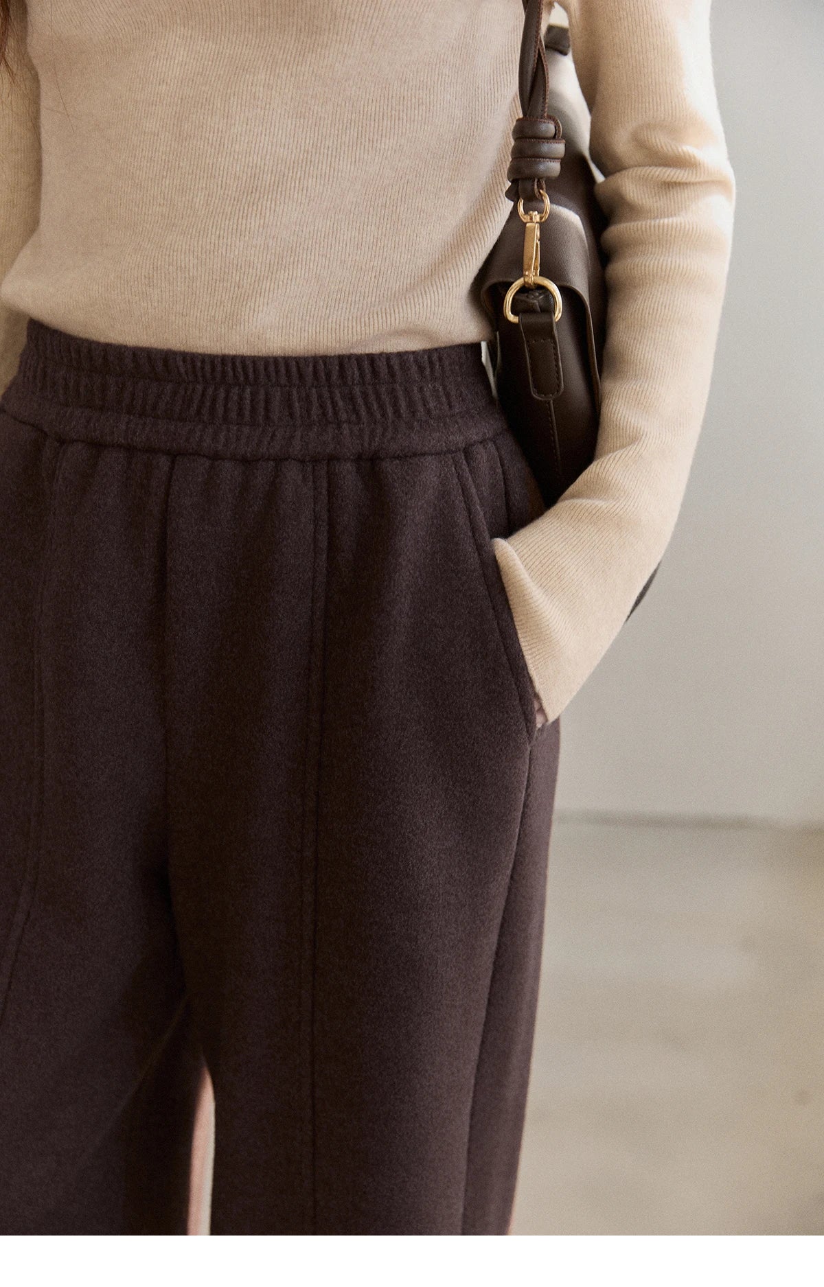 MISHOW High Waist Wide Leg Pants for Women 2025 Winter Casual Loose Thick Fleece Warm Knit Pants Straight Trousers MXE92K1127