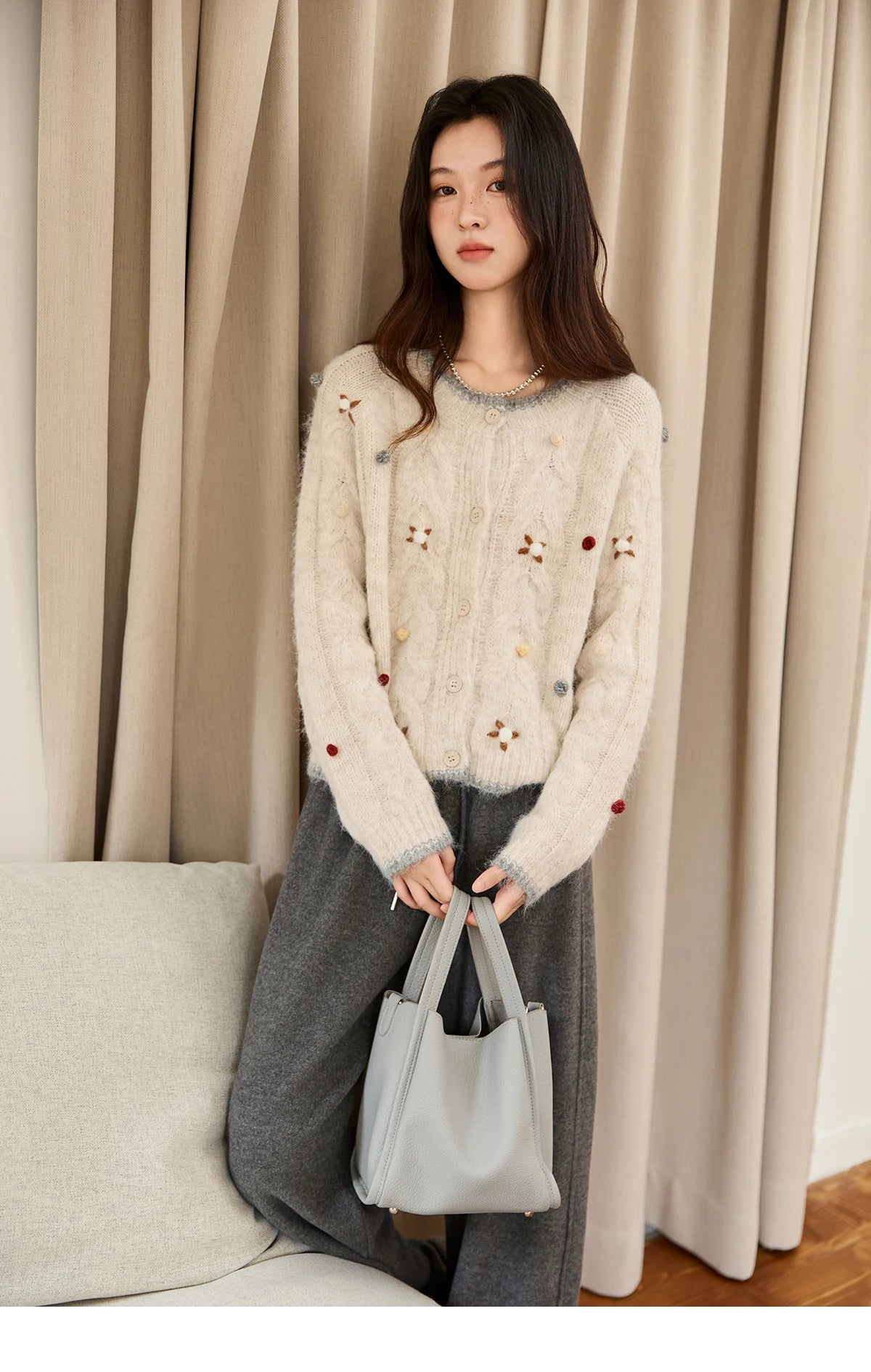 MISHOW Hand-crocheted Knitted Cardigan for Women 2025 Autumn Luxury Long Sleeves Wool Blended Loose Casual Tops MXE48Z2575