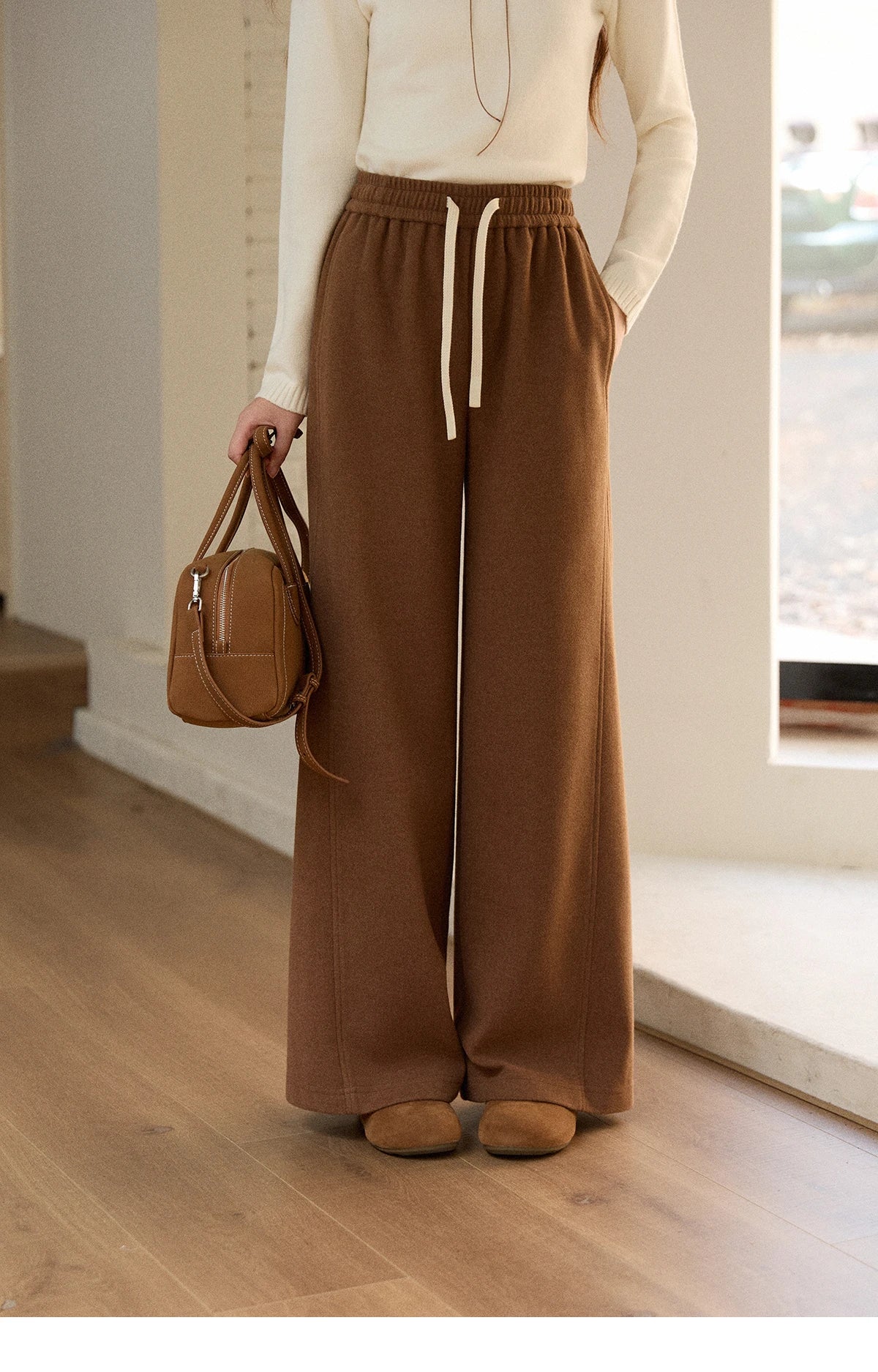 MISHOW Wide-leg Pants for Women 2025 Autumn Winter High Waist Straight Lace-up Loose Pants Retro Casual Slim Pants MXE89K1100