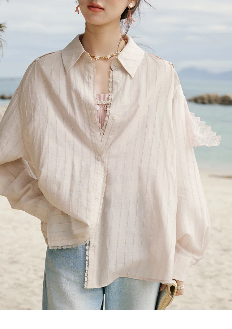 MISHOW Office Lady Summer Blouses Women 2025 New Striped Long Sleeve Turn-down Collar Shirt Female Fashion Loose Tops MXE33C0772