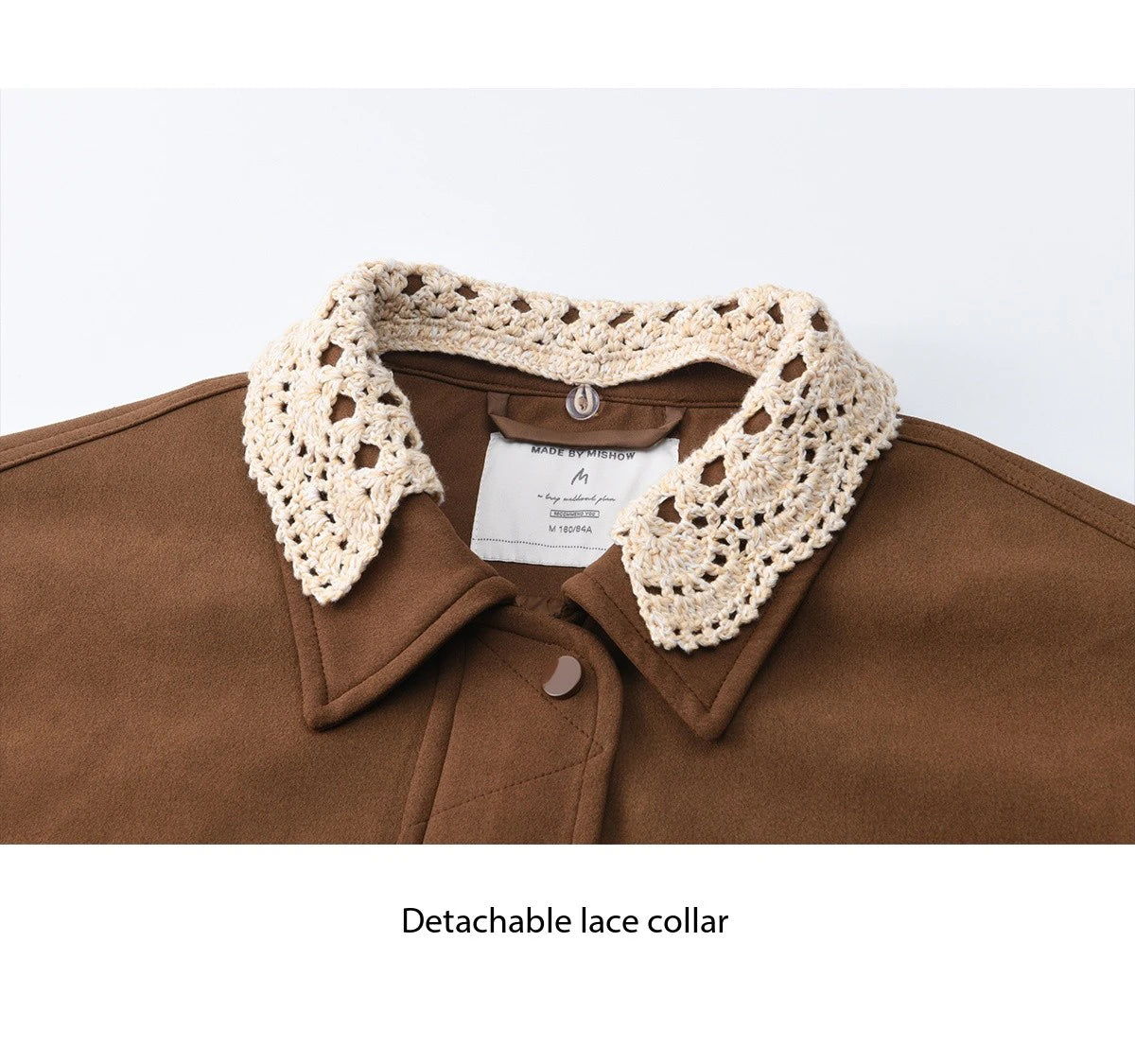 MISHOW Brown Jacket for Women 2025 Autumn Winter Retro Detachable Lace Collar Drawstring Hem Jacket Women's Clothing MXE45W0846