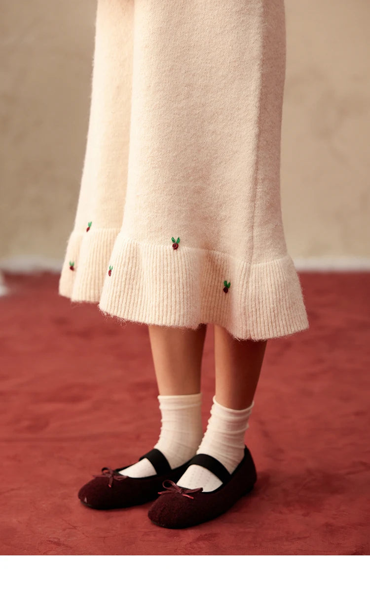 MISHOW Christmas New Year Ruffle Strap Dress Pom-Pom Lace-up Knitted Cardigan Sepertely 2024 Hem Fish Tail Dresses MXD59L2133