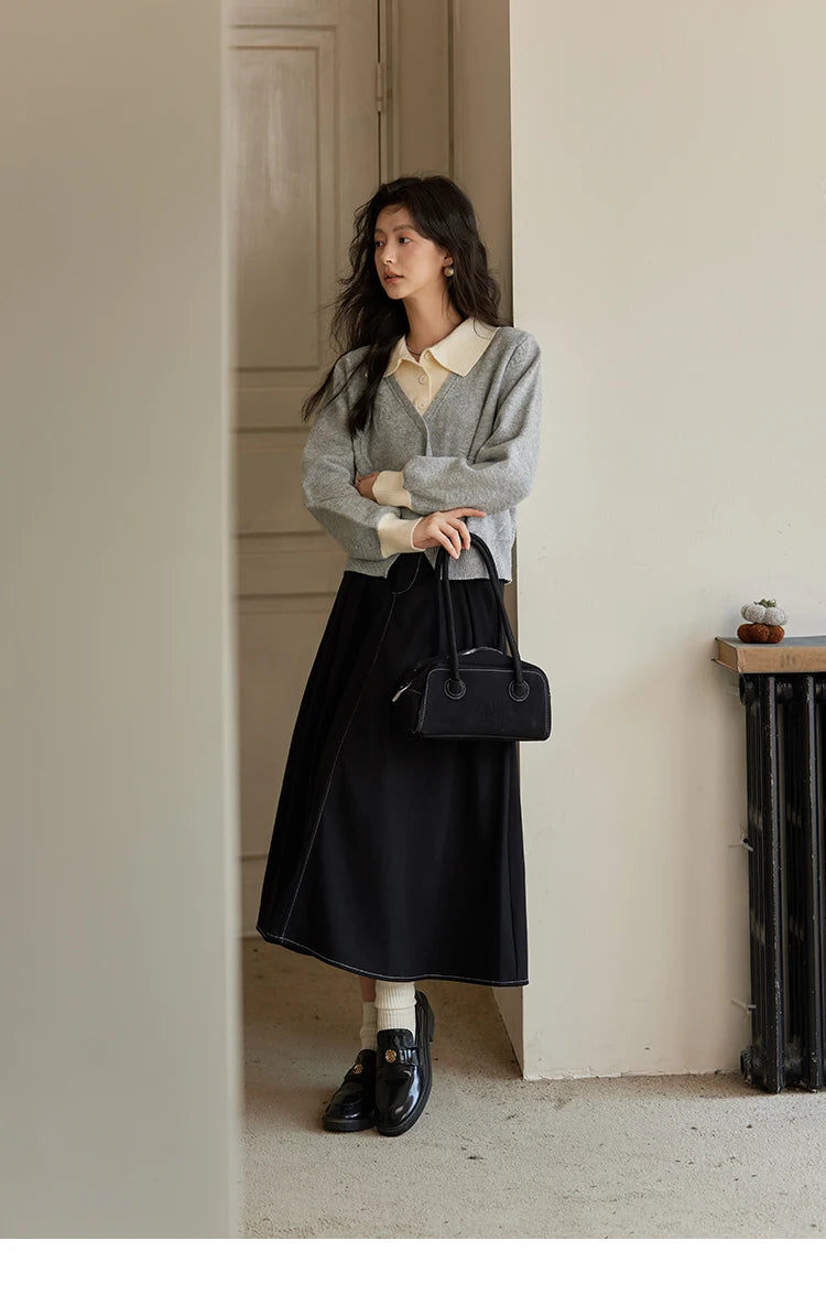 MISHOW Fake Two-piece Sweater Women French Retro Splicing Top 2024 Fall Winter New Korean Design Thin Knitwear MXD46Z0804