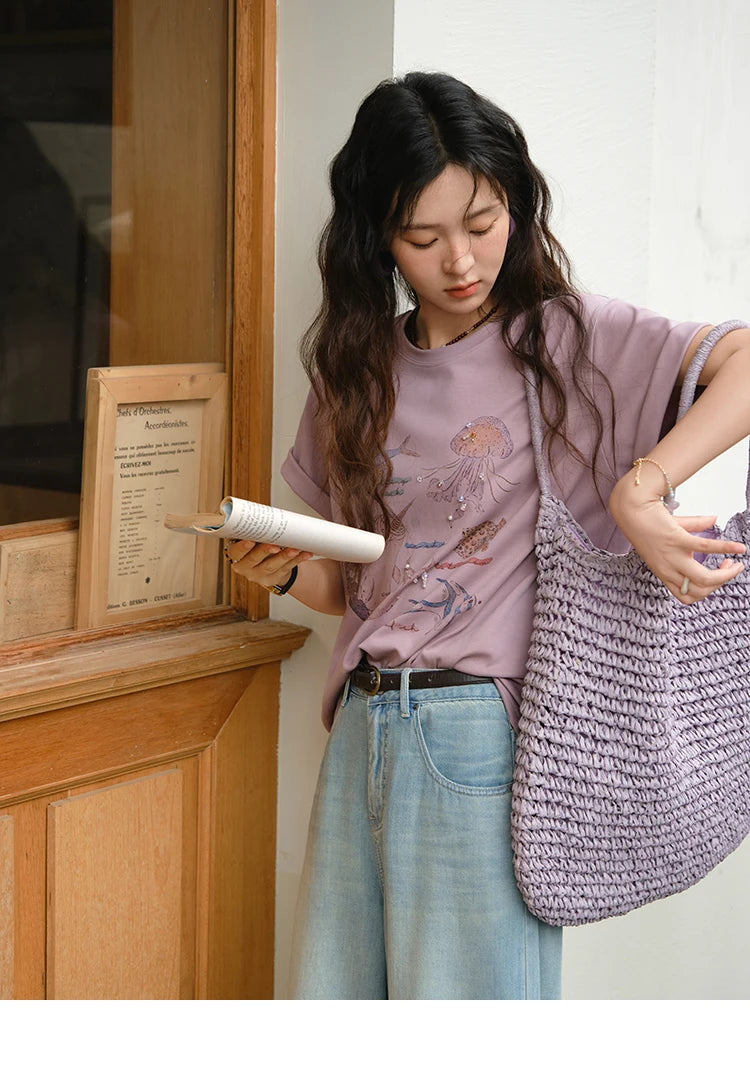 MISHOW Fashion Print T-shirts for women 2025 Summer New O-Neck Loose Casual Short Sleeve Cotton Top Female Clothing MXE36T0575