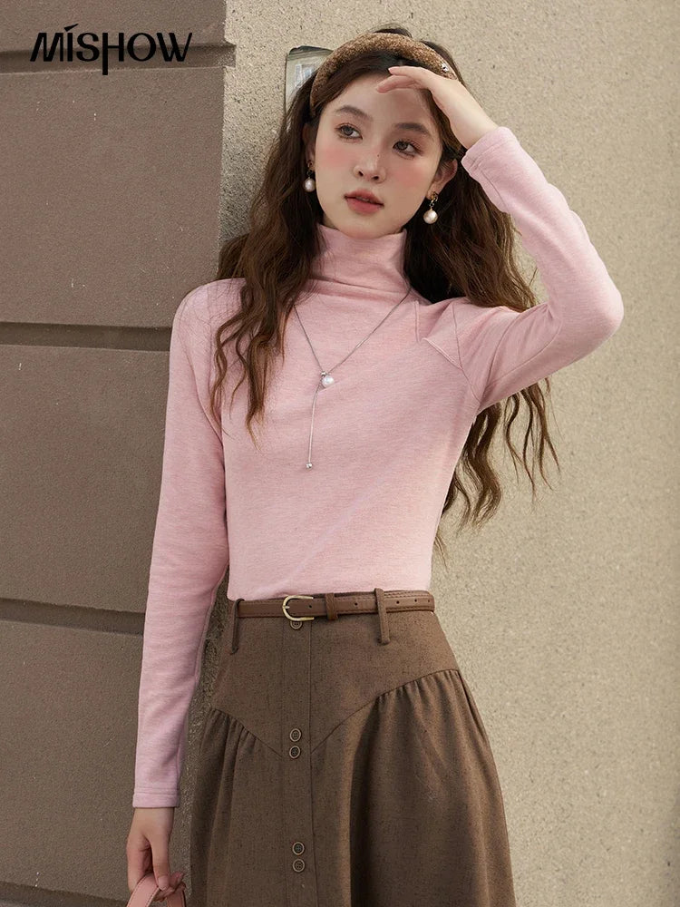 MISHOW Mock Neck Bottoming Shirt Long Sleeve Inner Tops for Women 2023 Autumn Winter New Fashion Warm Slim T-shirt MXC58Z0290