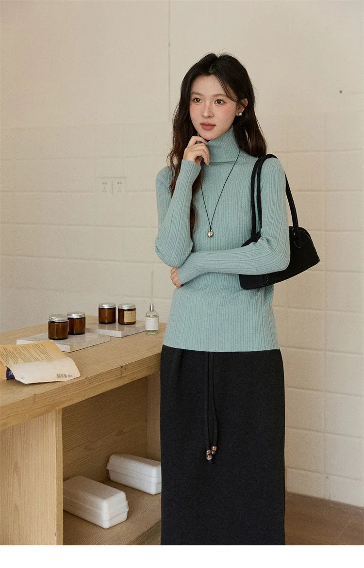 MISHOW Woman Brown Skirt 2025 Retro High Waist Loose Fitting Half Body Skirt with Back Split Straight Leg Long Skirt MXE90B2447