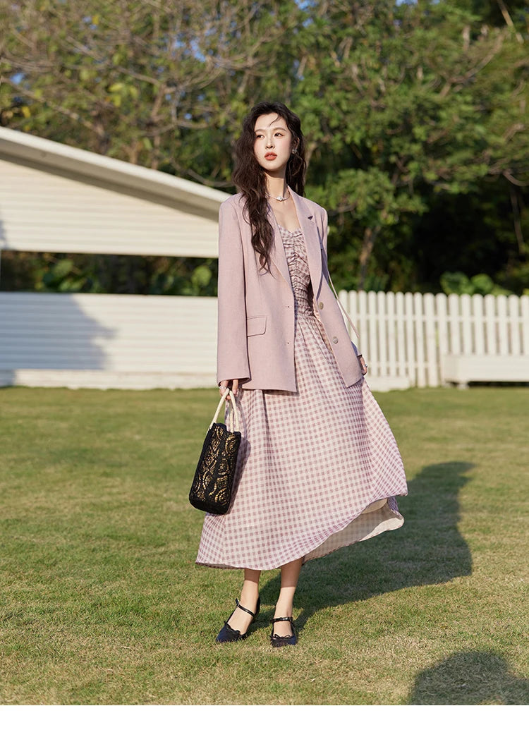 MISHOW Blazers for Women Spring 2025 Shoulder Pads Back Hem Slit Bow Coat Temperament Solid Single Breasted Blazer MXE13W0706