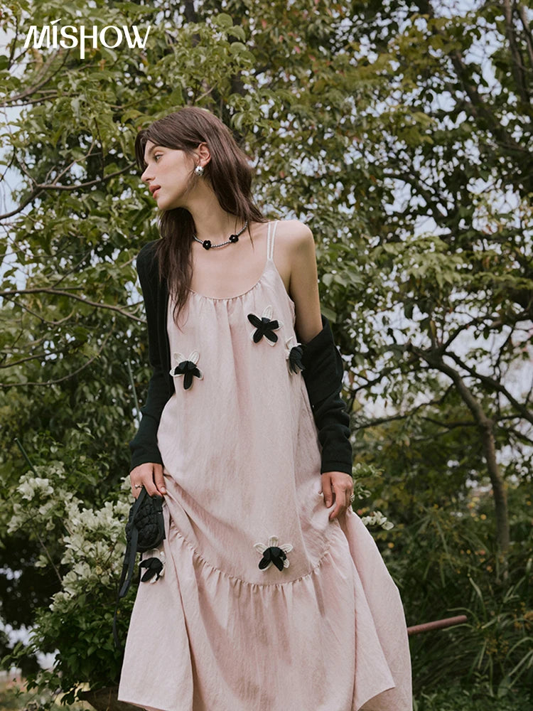 MISHOW Holiday Long Camisole Dress Women Summer 2025 Sleeveless Flower Pleated High Waist Dresses Woman New Fashion MXE31L2191