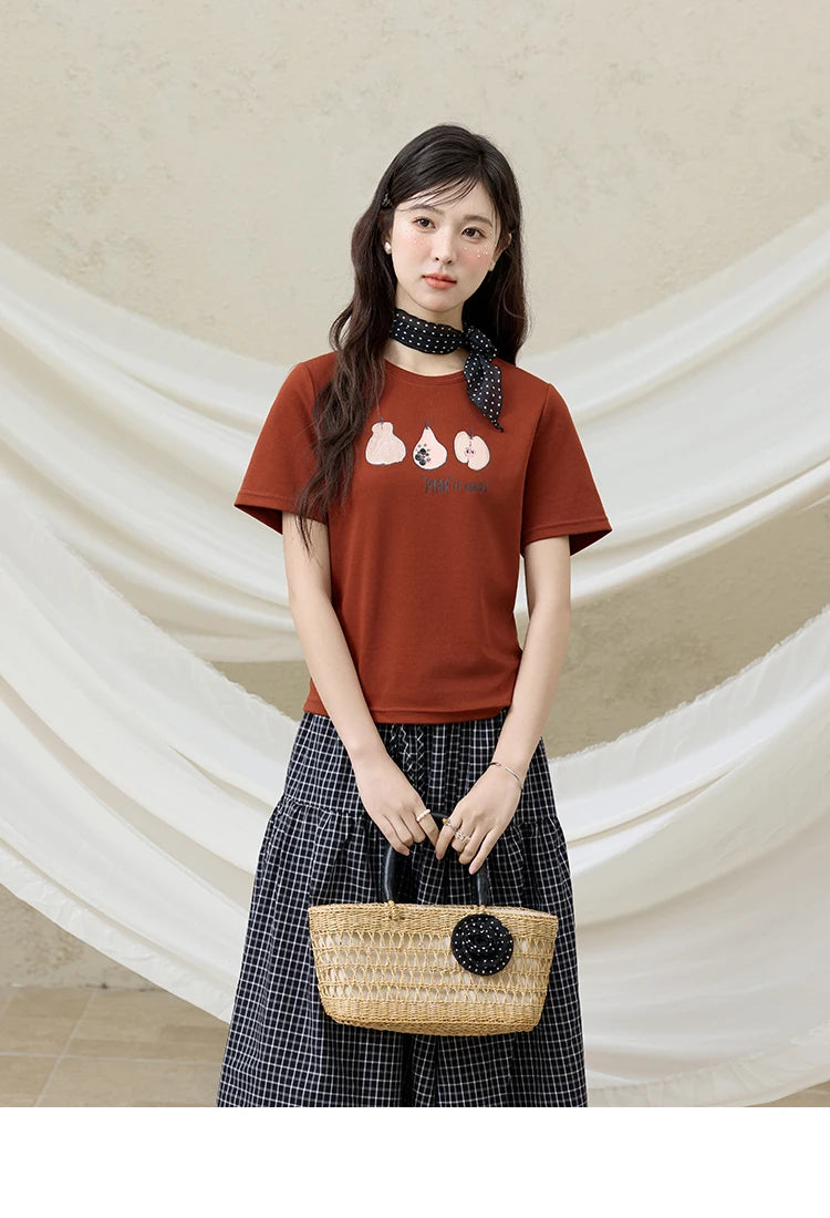 MISHOW Summer Print Casual T-shirt Women New 2025 Short Sleeve Round Neck Slim Shirts Female Fashion Office Lady Tops MXE33T0500