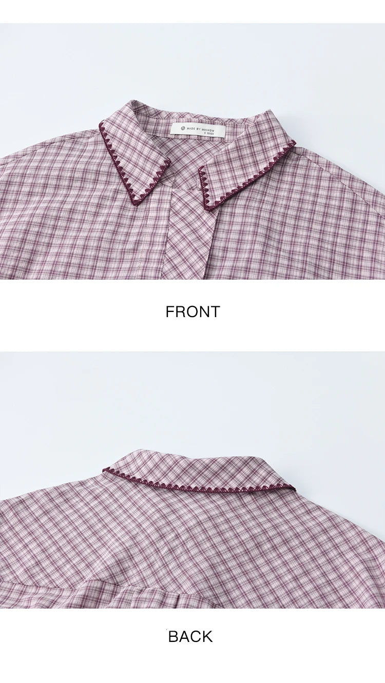 MISHOW Purple Plaid Shirt for Women Autumn 2025 Contrasting Embroidery Irregular Placket Shirt with Pocket Casual Top MXE44C2394