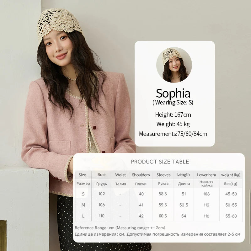 MISHOW Women's Solid Tweed Jacket 2025 Autumn Vintage Commute Round Neck Long Sleeved Short Jackets Woman Clothes MXE44W0812