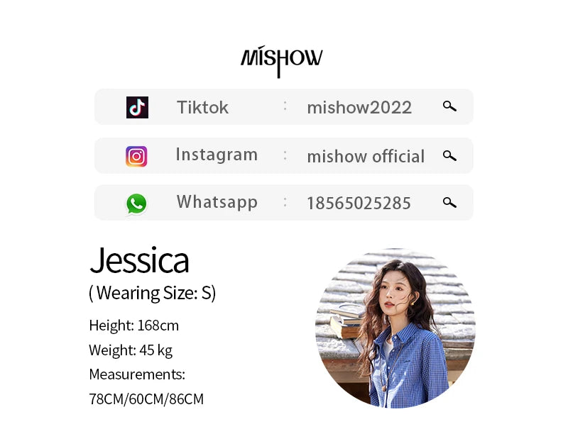 MISHOW Retro Blue Checkered Shirt Lapel Cotton Loose MXE11C0398