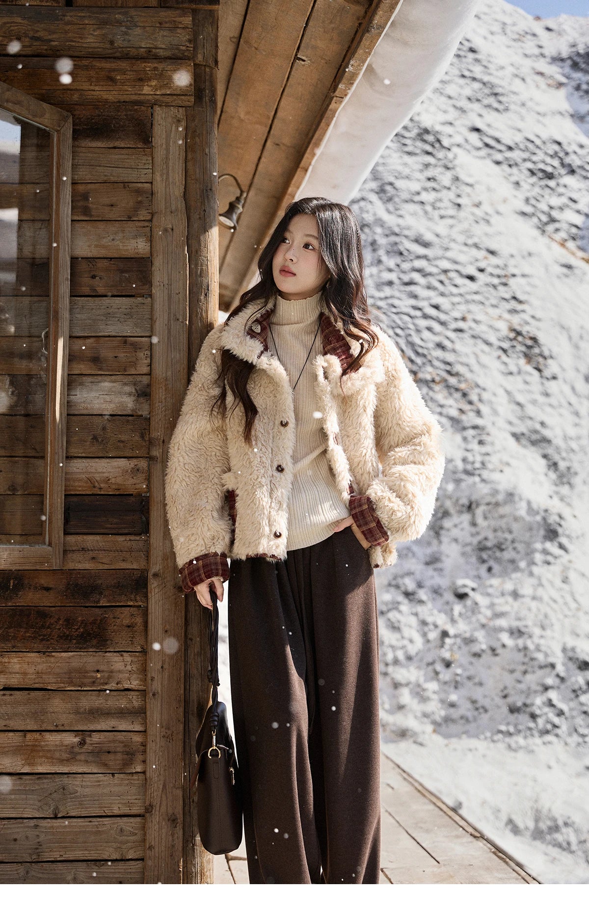 MISHOW Christmas Women's Reversible Retro Red Plaid Lamb Wool Coat 2025 Winter Loose Warm Fur-Lined Lapel Outerwear MXE93W1009