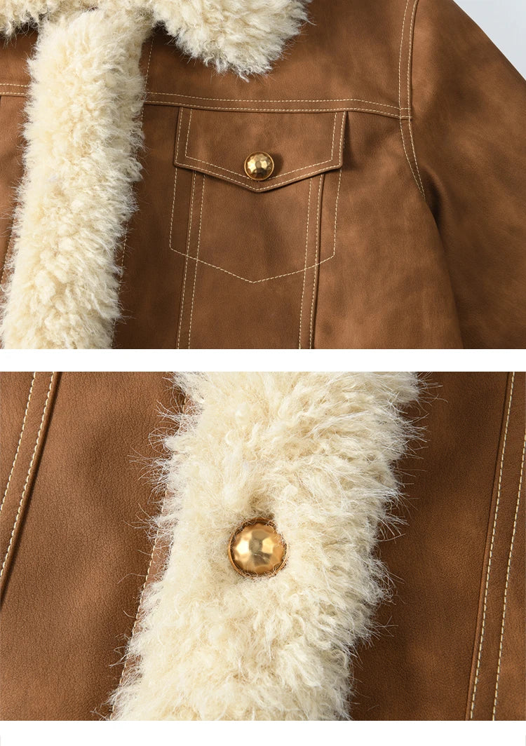 MISHOW Leather Fur Jacket Women Lamb Wool 2024 Winter Women Coat Fashion Soft Cotton Clip Thickened Spliced Jacket MXD56W0538
