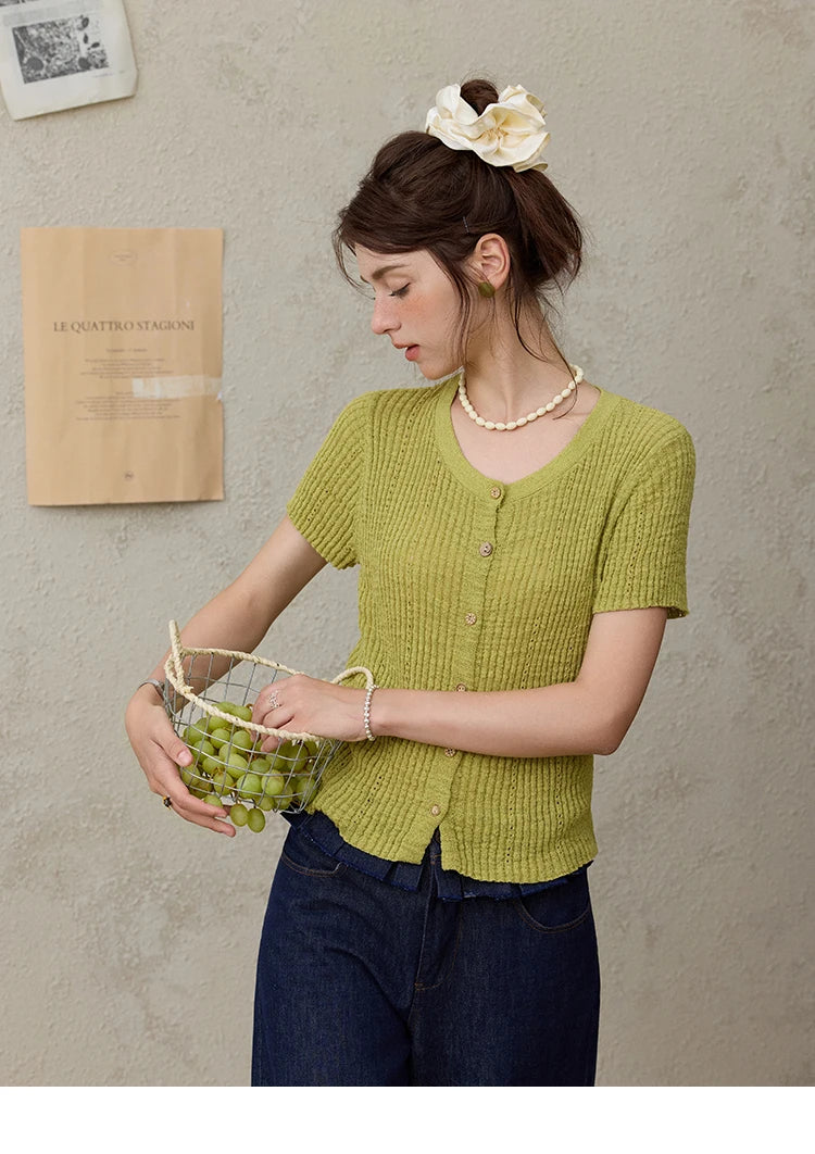 MISHOW Summer Knitted T-Shirts 2025 New Solid Short Sleeve Round Neck Thin Tops Female Fashion Versatile Office Lady MXE31Z1229