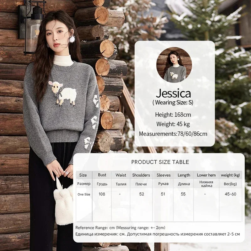 MISHOW Soft Lamb O-Neck Pullovers Color Clash Spliced Knitted Sweater 2024 Winter Women Clothes Thickened Warm Tops MXD59Z1140