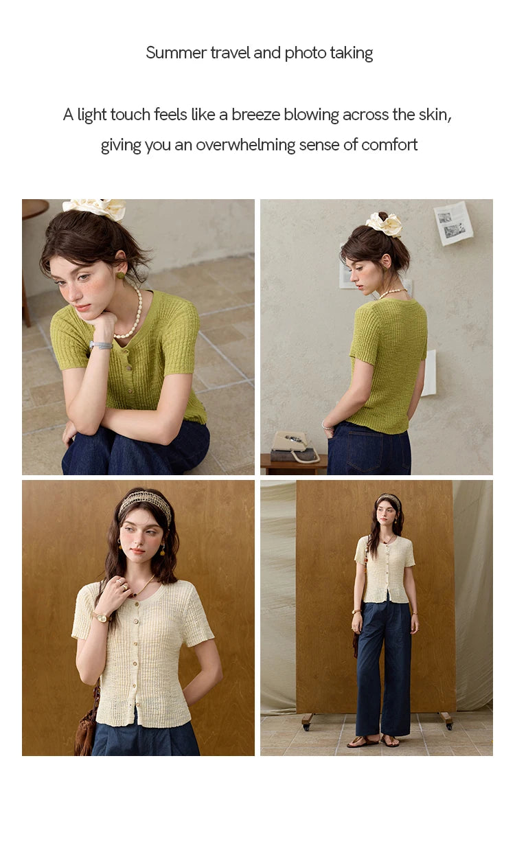 MISHOW Summer Knitted T-Shirts 2025 New Solid Short Sleeve Round Neck Thin Tops Female Fashion Versatile Office Lady MXE31Z1229