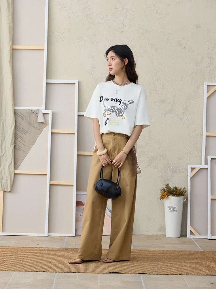 MISHOW Print Summer T-shirts Women 2025 Short Sleeve Round Neck Flocked Puppy Loose Shirt Female Casual Versatile Top MXE33T0542