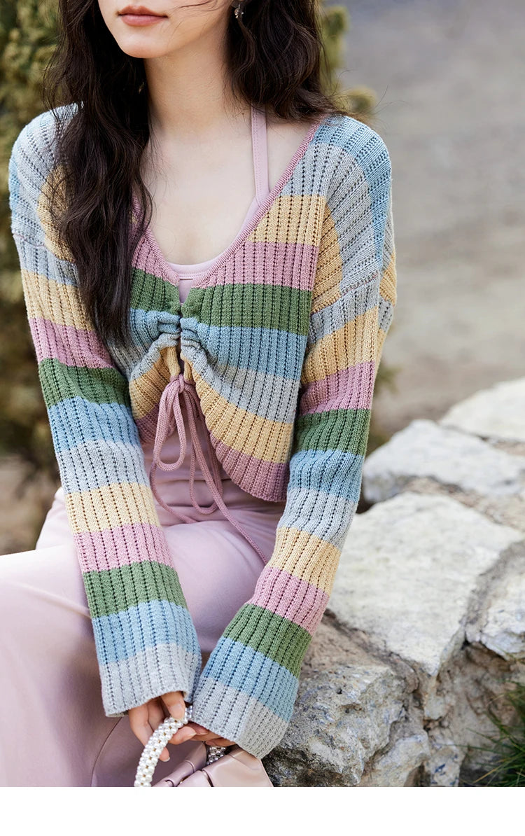 Mishow Colorful Striped Sweater Slim Knit Dress MXE11L2086