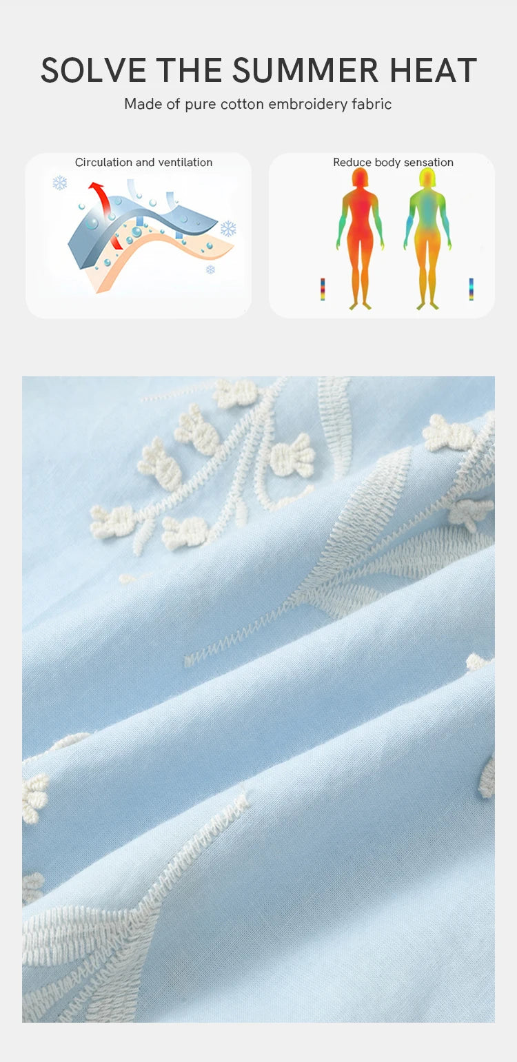 MISHOW Blue Square Neck Bubble Sleeve Dress for Women Summer 2025 Waist Vacation 100 Cotton Embroidered Long Dress MXE35L2234