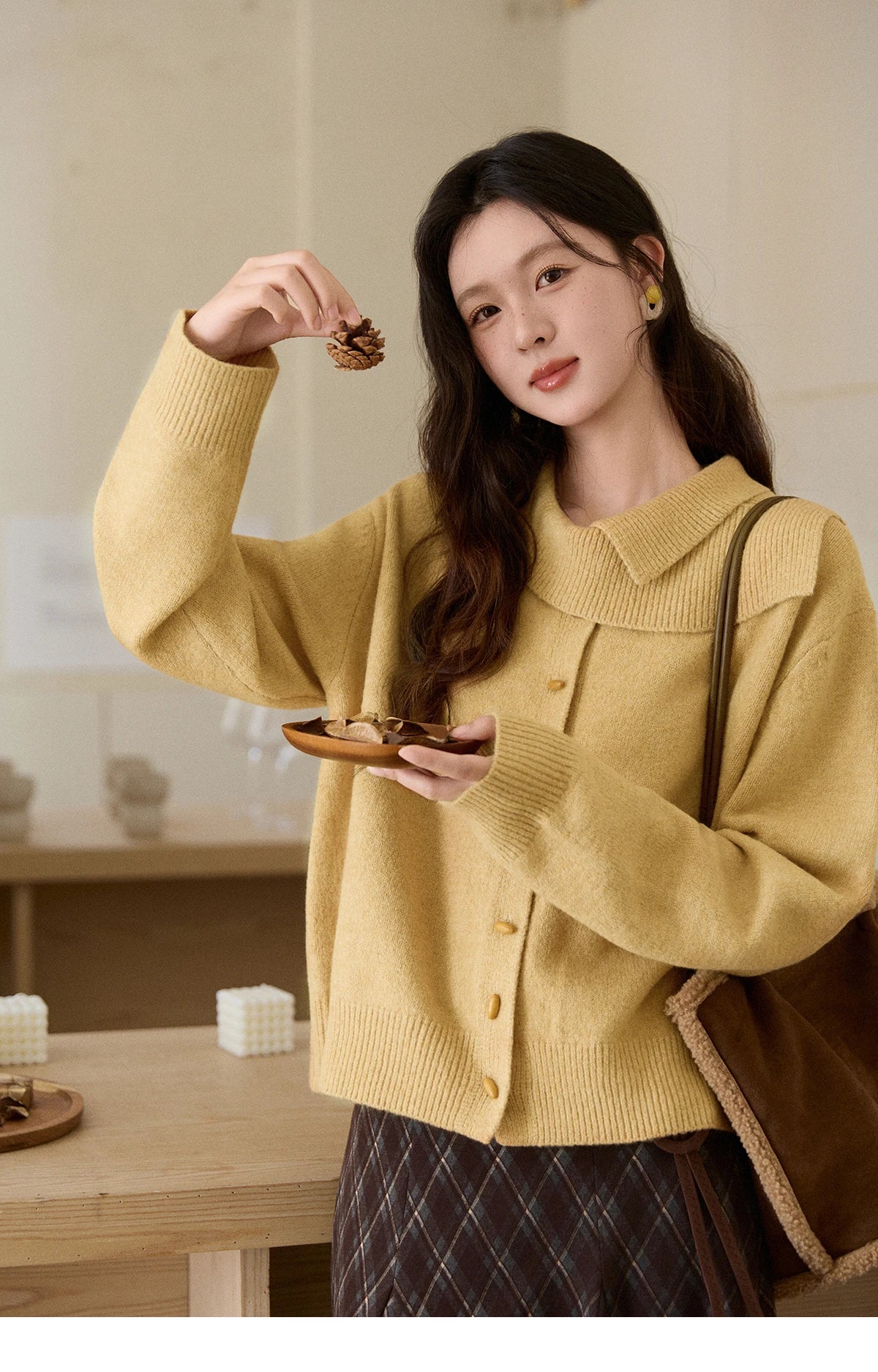 MISHOW Women's Mustard Yellow Knit Cardigan 2026 Spring Asymmetric Collar Dropped Sleeves Tops Casual Loose Sweater MXE93Z2936