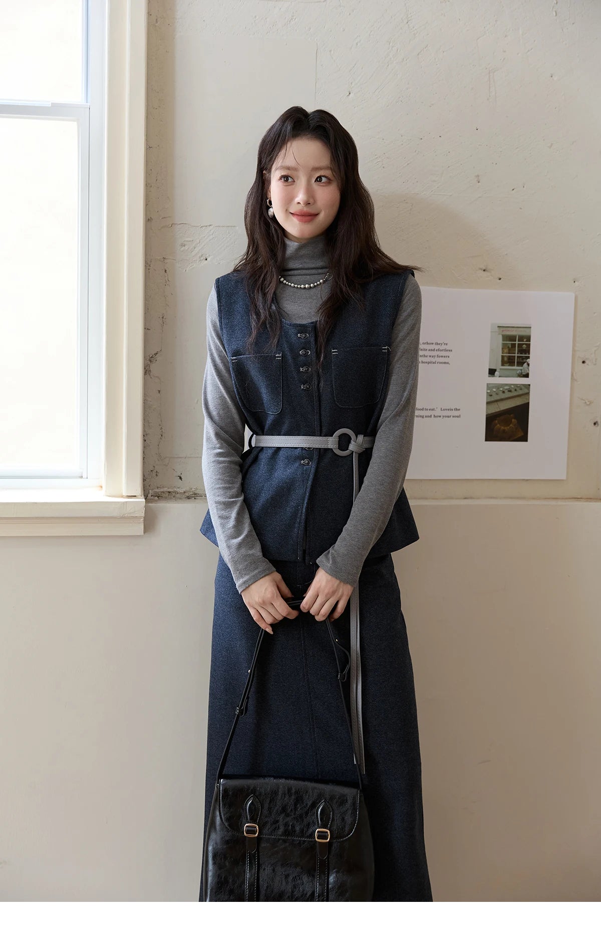 MISHOW Blue Three-piece Suit for Women 2025 Autumn Sleeveless Vest Straight Midi Skirt Slim Knit Tops Skirt Set MXE49T1421