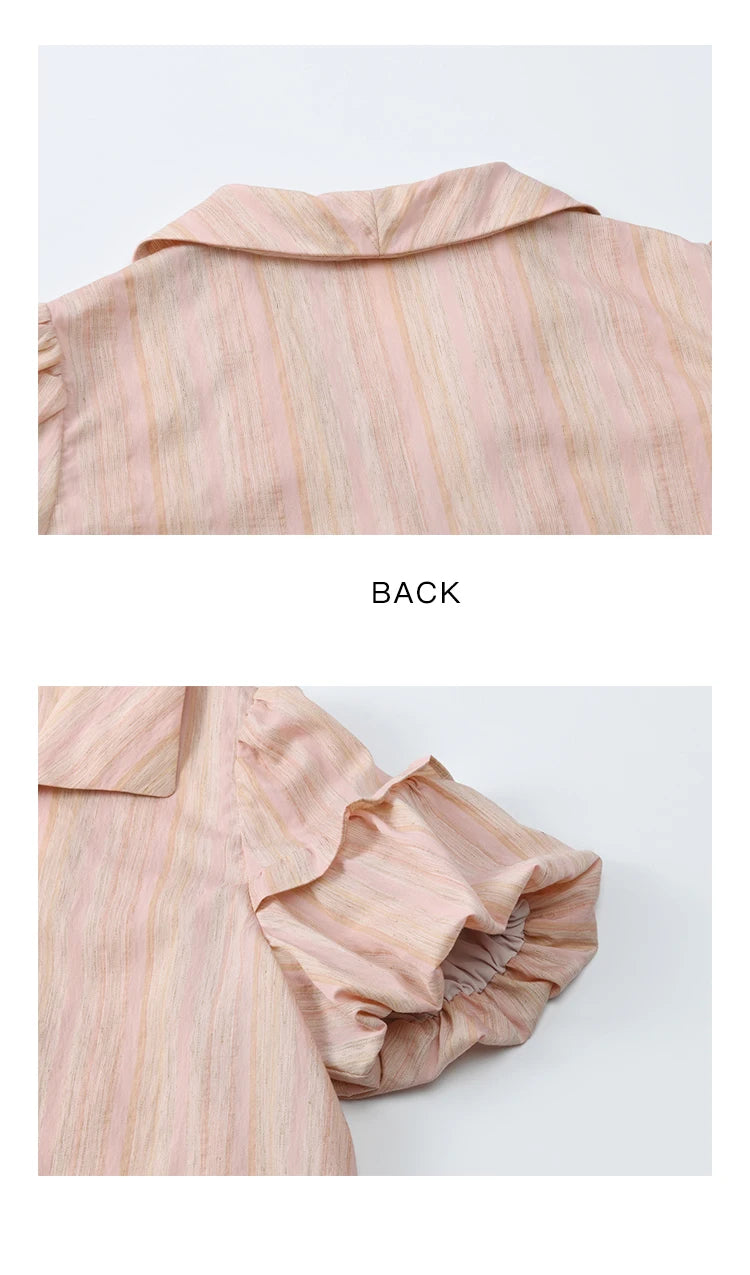 MISHOW Ladies Fashion Puff Sleeve Striped Shirt 2025 Summer New Commute Retro Turn-down Collar Top Women's Clothing MXE37C0808