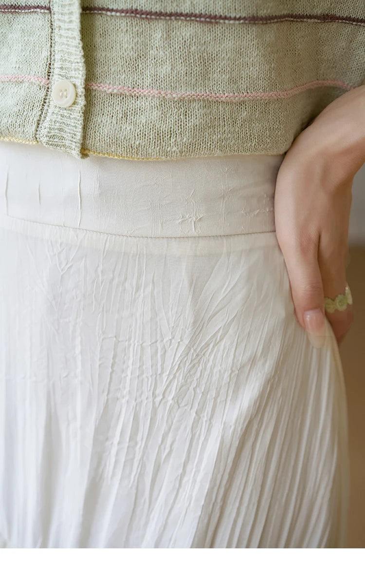 MISHOW Eegnat Lace Edge Skirt for Women Summer 2025 Ruffle Edge High Waist Slim A-line Long Skirt Solid Cake Skirts MXD30B0385