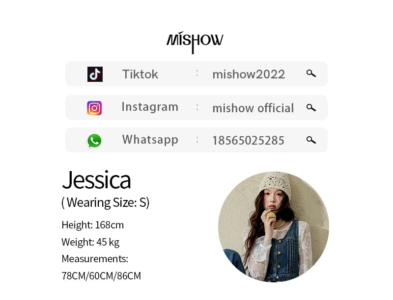 MISHOW Retro Denim Vest Coat for Women Spring Summer 2025 Deep Blue V-neck Short Versatile Outer Outfit U-neck Ccoats MXE16W0750