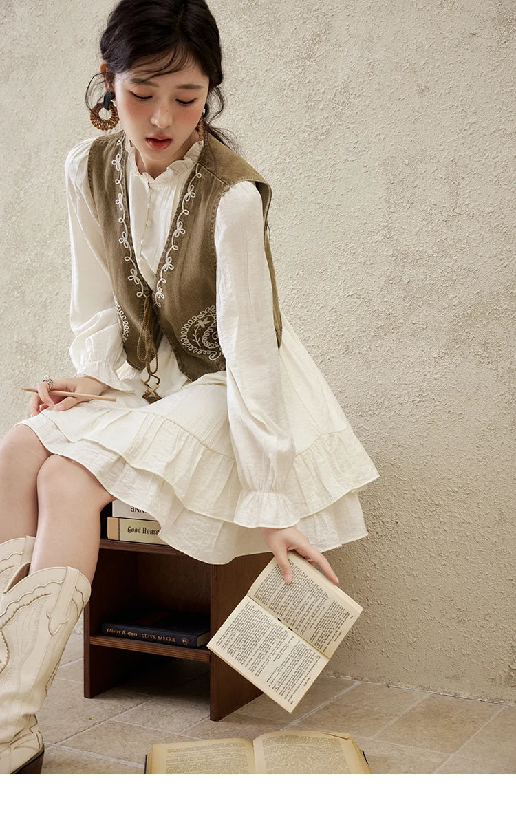 MISHOW Spring Elegant Vests Dress Separately Women 2025 Solid Long Puff Sleeve Midi Dresses Print Denim Vest Fashion MXE16L2197